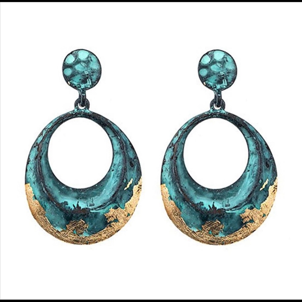 Teal and Gold Drop Earrings